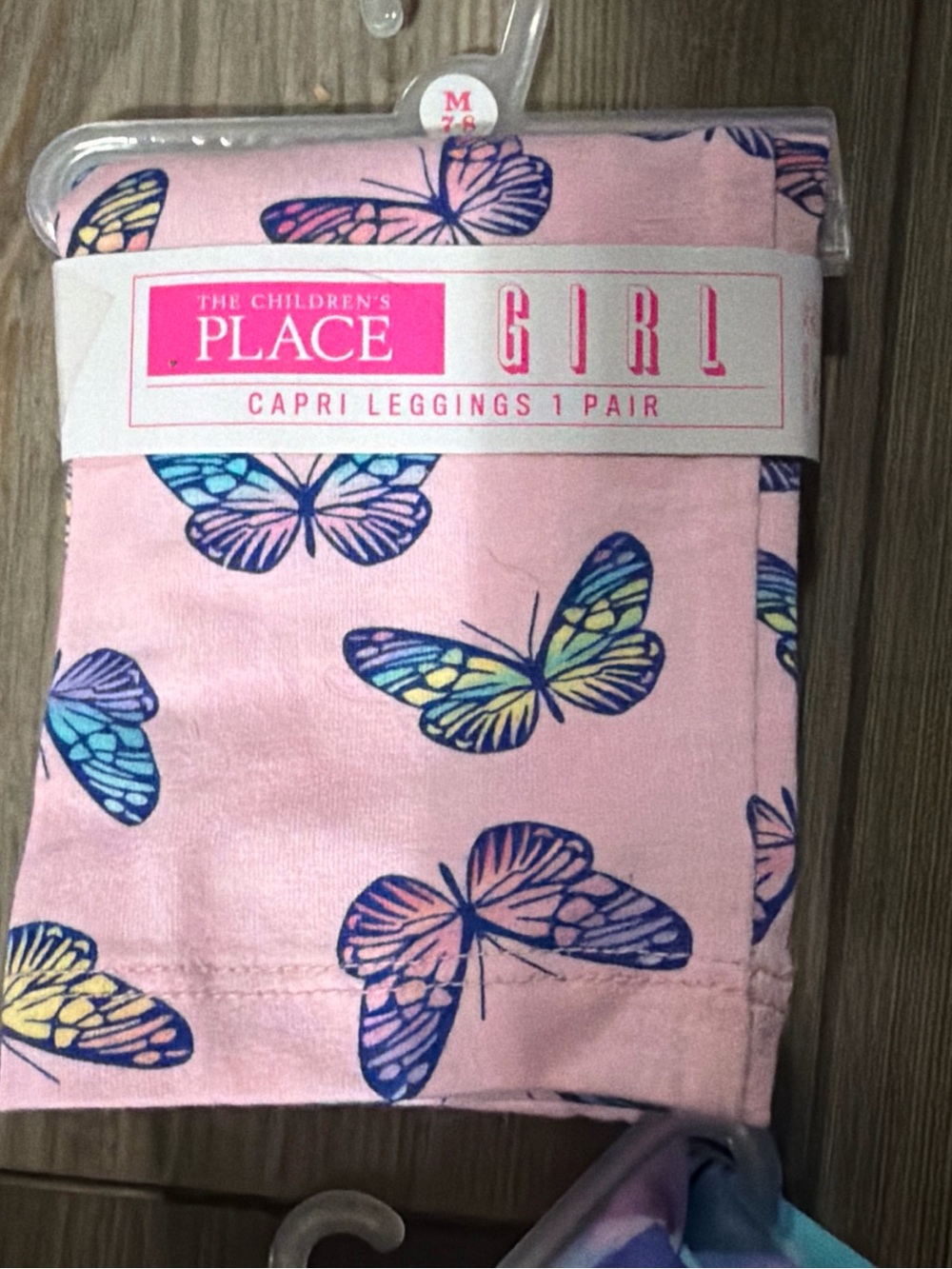 Girls 7/8 The Children's Place Capri Leggings - Pink Butterfly & Aqua Tie-Dye - Picture 3 of 6